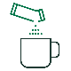 Illustration au trait d’un café instantané versé d’un sachet dans une tasse